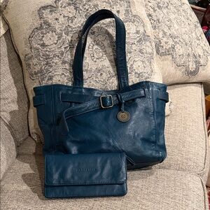 Wanderers Travel Co Madrid Handbag + La Fontelina Wallet Set Azzurra Blue EUC